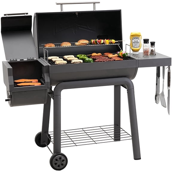 Feasto 30-Inch BBQ Charcoal Grill with Offset Smoker & Side Table, Heavy-Duty Outdoor Grill with 832 Sq. In. Total Cooking Space