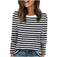 thumbnail image 3 of XPMWRP Women's Long Sleeve Top Blouse Fall Casual Trendy Colourful Striped Sweatshirt Crewneck Loose Casual Shirts Black L, 3 of 7