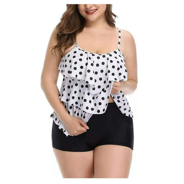 Women's Two Piece Swim Skirt Bathing Suit with Bottom Plus Size Solid