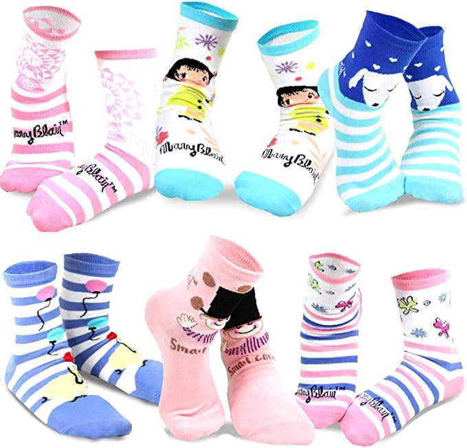 TeeHee Little Girls Cute Cotton Crew Socks, Non-Slip, Ruffle Top Socks 6 Pair Pack 6 8 Years Hearts