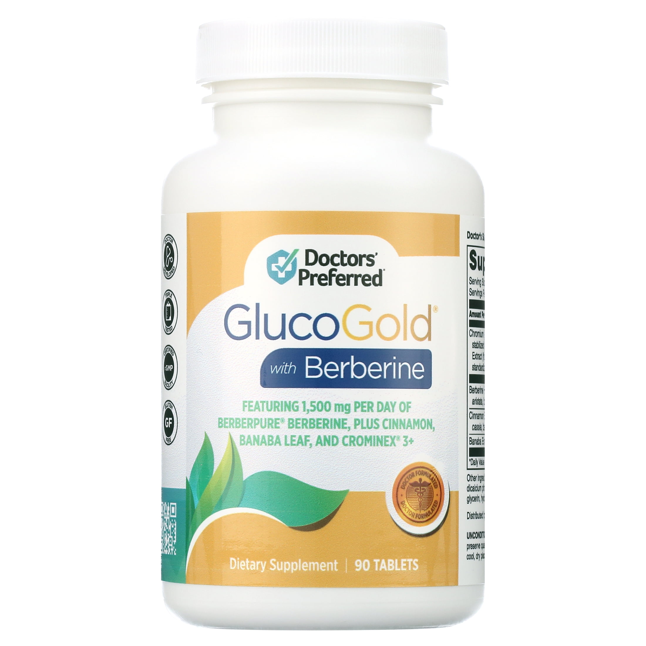 Doctors’ Preferred GlucoGold with Berberine - Supports Healthy Blood Sugar Levels - 500 MG (90 Tablets)