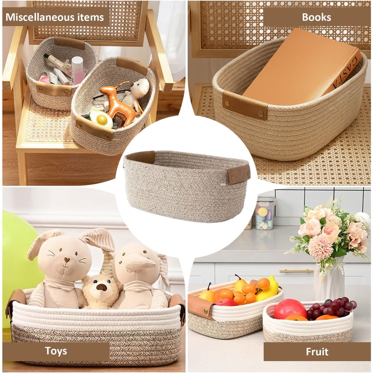 BEVTEE Small Woven Cotton Rope Storage Basket, Coffee photo 2