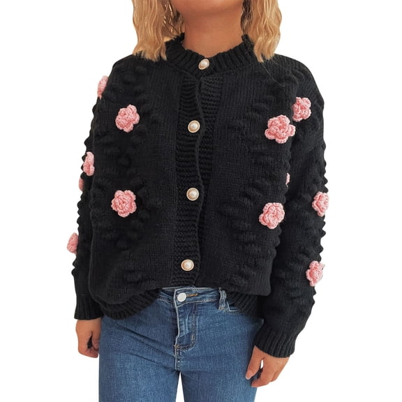 Kaondbfi Cardigan for Women, Embroidered Cardigan with Embroidered Detail 3D Flower Cardigan Flower Button Up Long Sleeve Cardigan Women's Winter Coat