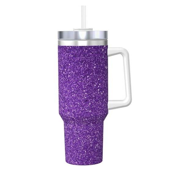 Balery Glitter Purple Pattern 40oz Stainless Steel Tumbler Double Wall Vacuum Insulated Water Bottle Ice Bully Insulated Tumbler With Handle And 2 in 1 Straw Lid