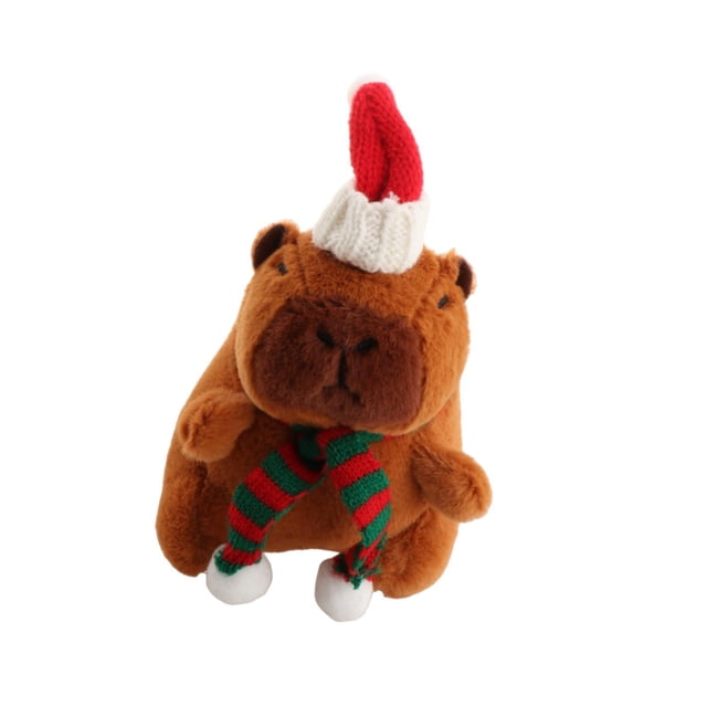 Llavero de peluche de carpincho navideño, adorno decorativo para mochila, carpincho relleno bufanda verde sin anillos