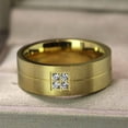 thumbnail image 4 of Yellow Gold Plated 8mm AAA CZ Titanium Steel Mens Ring Men Wedding Band Man Ring, 4 of 7