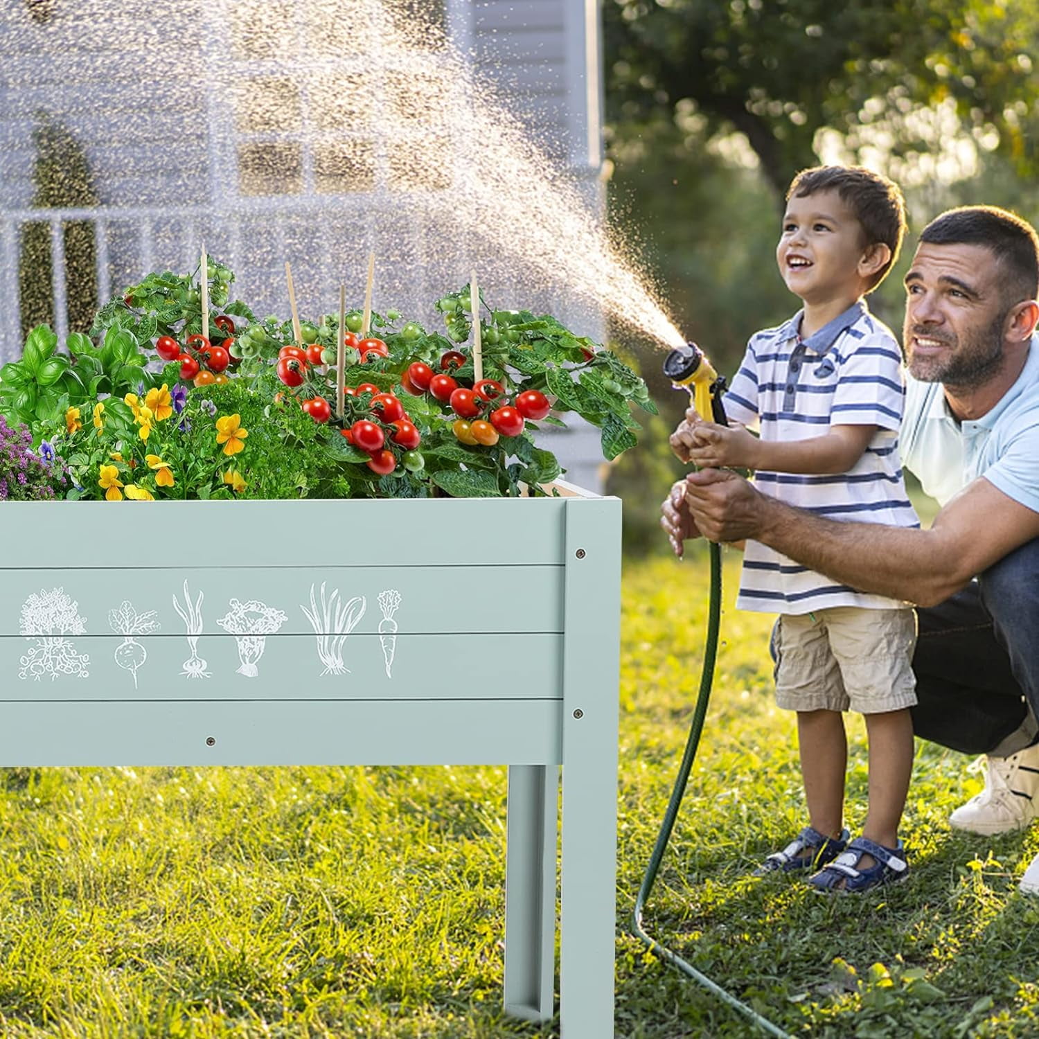 WONDER GARDEN Kids Raised Garden Bed,Raised Garden Bed-Planters for Outdoor Plants - Wood Planter Boxes Outdoor for Kids with Legs and DIY Chalkboard for Vegetables Flower Herb