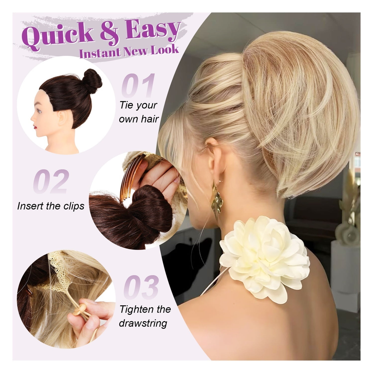Synthetic Hair Bun Chignon Updo Elastic Drawstring Short Ponytail Hairpiece Comb Clip in Hair Extensions