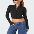 thumbnail image 4 of Ladies‘ Fitted Short Knitted Sweater in Solid Color with Zipper Closure, 4 of 7