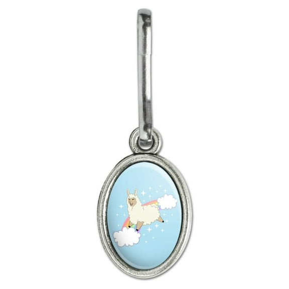 Llama on Sparkling Rainbow Antiqued Oval Charm Clothes Purse Suitcase Backpack Zipper Pull Aid