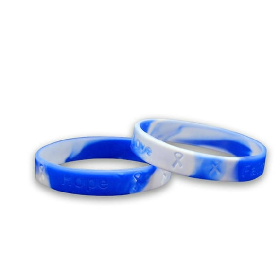 Bulk Blue & White Awareness - Child Sized Silicone Bracelets (25 Bracelets)