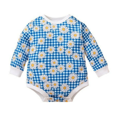 

Baby Boys Girls Jumpsuit Daisy Print Plaid Long Sleeve Bodysuit Romper Outfits Baby Clothes