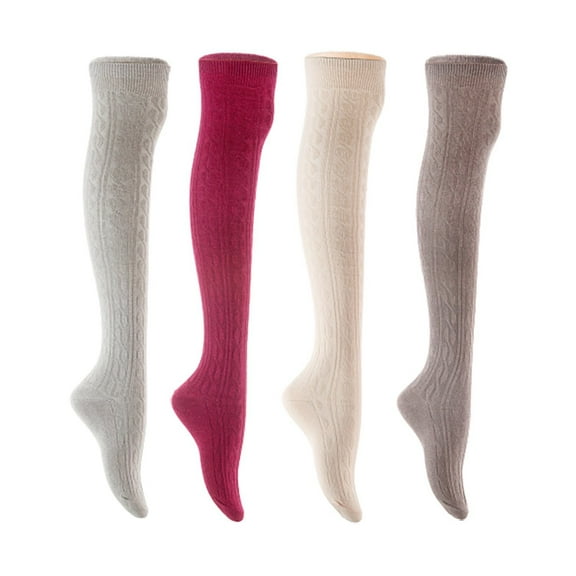 Lian LifeStyle Women's 4 Pair Adorable Comfortable Soft Thigh High Over Knee High Cotton Socks Size 6-9 L1024 Light Grey,Wine,Cream,Dark Grey