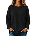 thumbnail image 3 of LNZGNM Women's Crew Neck Sweatshirts Solid Color Long Sleeve Soft Warm with Wrinkle Free Pullover Sport Lounge Comfort,Black(XXL), 3 of 8