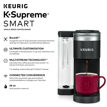 Keurig - K-Supreme SMART Single Serve Coffee Maker with WiFi Compatibility - Black