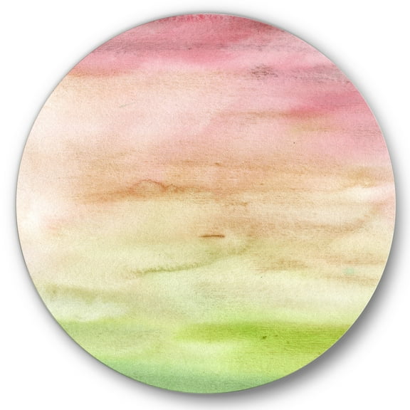 Designart 'Abstract Sunset With Pink Green and Beige' Modern Circle Metal Wall Art 36x36 - Disc of 36