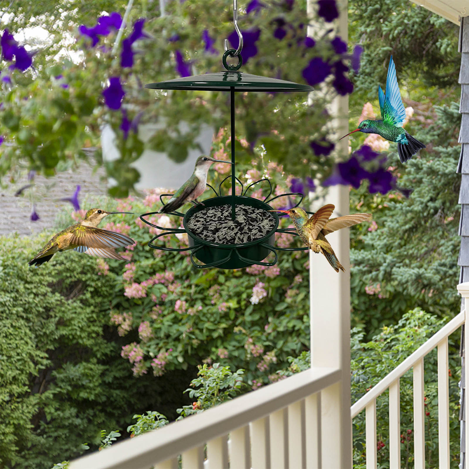 Komiseup Hanging Bird Feeder Tray, Metal Mesh Platform Feeders for ...