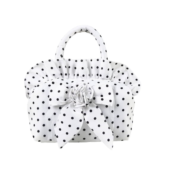 Mini Polka Dot Tote Bag for Women - Bow Tie Slouchy Handbag with Inner Pocket for Travel Work Beach Shopping