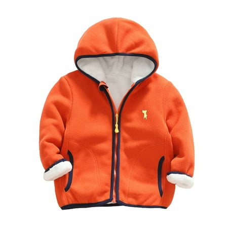 

Lovskoo 2-7Y Boys and Girls Polar Fleece Jacket Trendy Solid Color Cute Plush Thick Keep Warm Zipper Hoodie Outerwear Winter Coat Orange