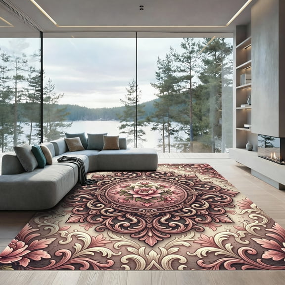 ODIKA 4'x6' Machine Washable Non-Slip Area Rug, Antique Beige High Traffic Rug, Beige, 1161052