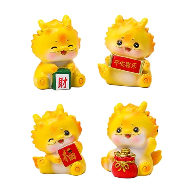 GROWTH TANK 4 Pieces Dragon Statue Table Sculpture Cute Desktop Ornament Car Dashboard Decor yellow