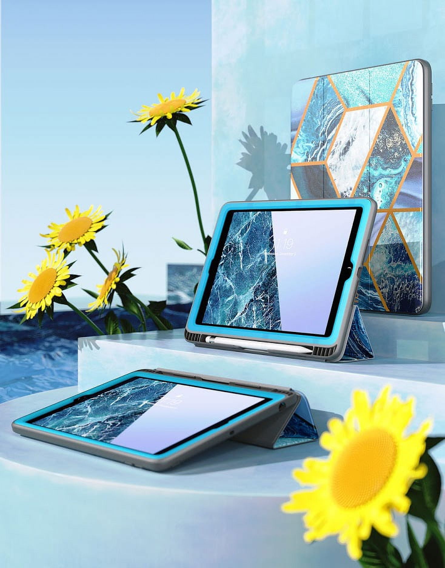 New iPad 9.7 Case 2018/2017, [Built-in Screen Protector] i-Blason [Cosmo] Full-Body Trifold Stand Protective Case Cover with Auto Sleep/Wake & Apple Pencil Holder for Apple iPad 9.7 Inch (Blue)