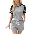 thumbnail image 1 of Conjunto de dos piezas de camiseta de cuello redondo de manga corta informal de verano sexy a la moda para mujer Pompotops qwe22700, 1 of 4
