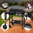 thumbnail image 3 of 2 Burner Propane Gas & Charcoal Combo Grill with Griddle, 19100 BTU Outdoor BBQ Smoker BBQ Grill with Side Burner, Cast Iron Grates, Temperature Gauge, Cart with Wheels, 3 of 7