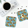 thumbnail image 4 of Picia Sunflowers Printed Leather Coasters for Drinks, 4" Drink Coasters Set of 4 for Tabletop Protection, Handmade Luxurious Home Décor and Housewarming Gift -Square, 4 of 6