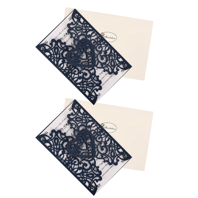 OUNONA 10 Sets Wedding Reception Invitation Cards Envelopes Elegant European Style Blue Beige Paper