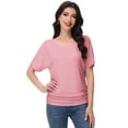 thumbnail image 7 of Women's Dolman Top Boat Neck Comfortable Short Sleeve Solid Gentle Tees Casual T Shirt with Side Shirring Detail, 7 of 7