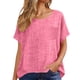 thumbnail image 4 of Craaazy Women Casual Loose Fit Blouse, Solid Color Short Sleeve Cotton Linen Top, Comfy Round Neck Tunic with Pocket for Daily Wear Gifts, 4 of 6