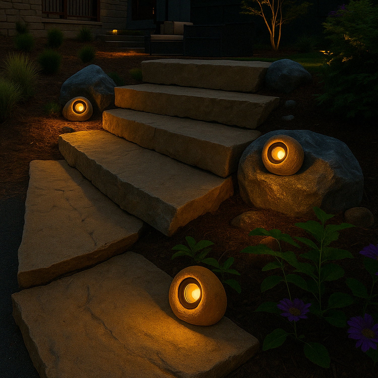 8 Pack 5CCT LED Garden Landscape Lighting, 12-24V AC/DC, 5W Low Voltage Outdoor Landscape Spotlights for Garden & Yard, Round Stone Light, IP65 Weatherproof, Yellow