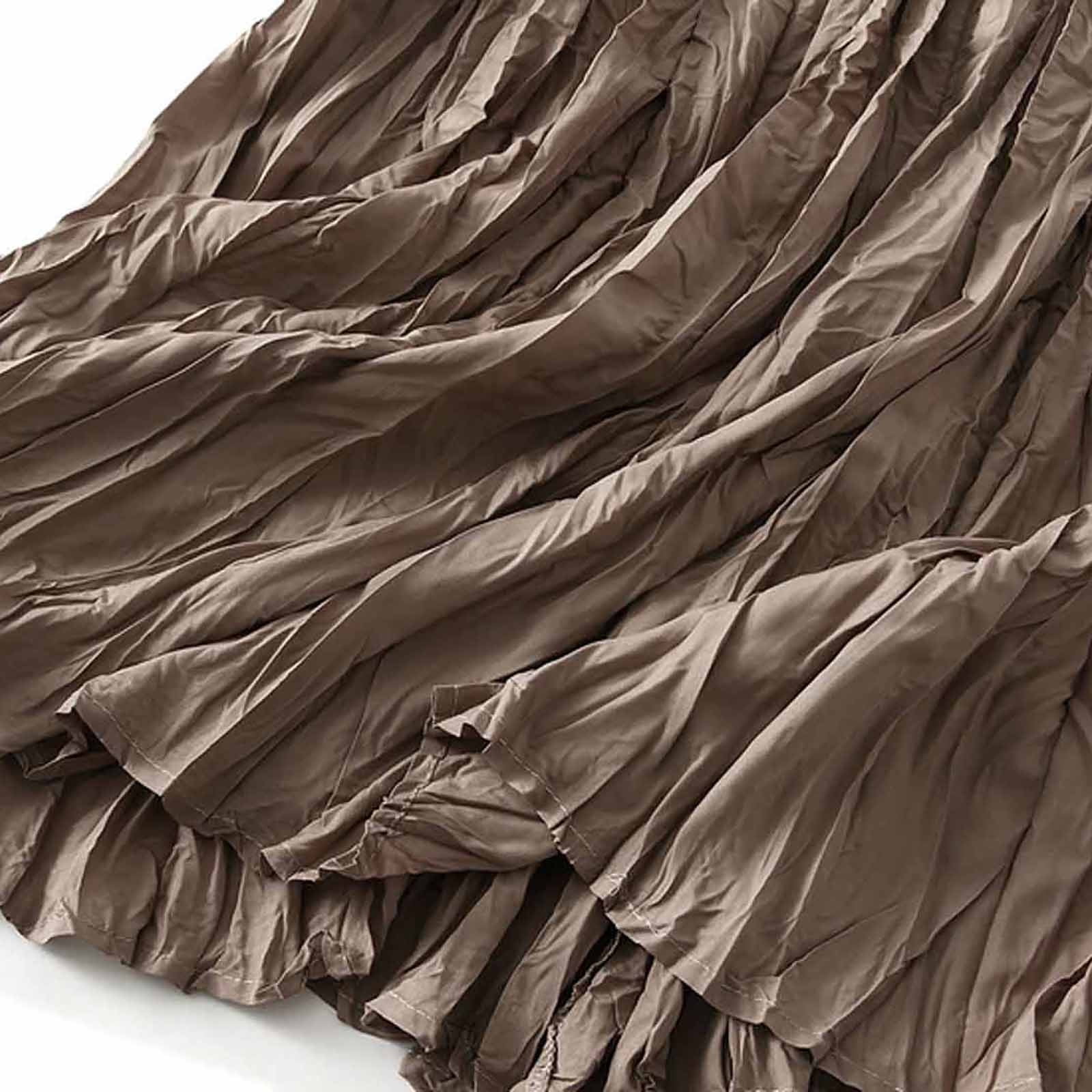 Cavosen Womens Skirts Midi Length Summer Calf Length Skirts Pleated Pencil Skirts High Elastic Waist Solid Color Summer Skirts Flowy Slimming Dress Athletic Beachwear Brown