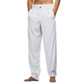 thumbnail image 1 of labakihah mens pants mens fashion casual solid color try breathable linen pocket elastic waist large size pants trousers white, 1 of 7