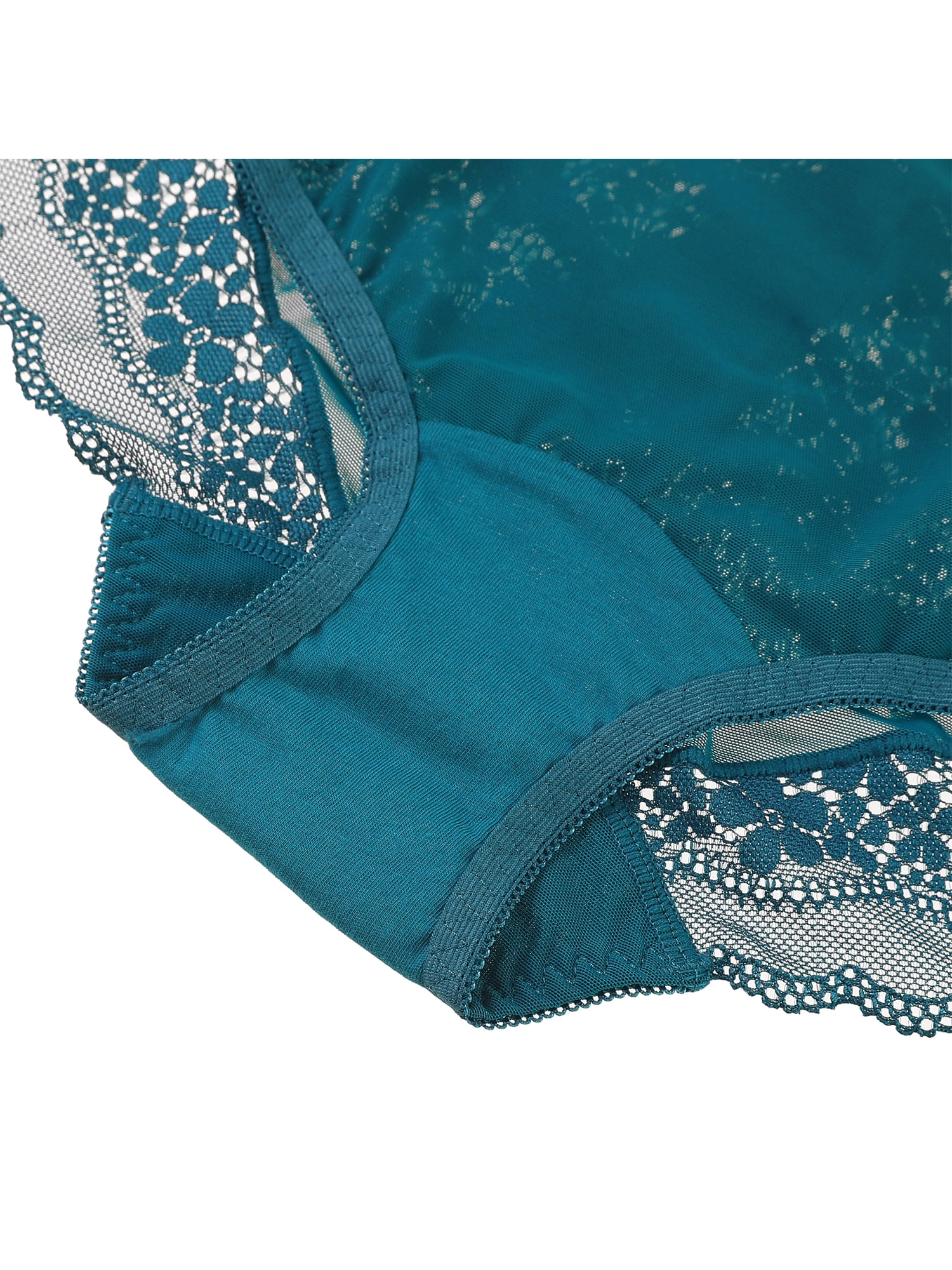 Unique Bargains Women's Plus Size Lace Trim High Rise Solid Brief Stretchy Underwear Blue S