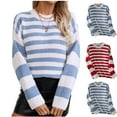 thumbnail image 1 of LOVZFMLL Sweaters for Women, Acrylic Crew Neck Ribbed Pullover Striped Casual Basic Loose Long Sleeve Tops Warm Fall Winter Clothes, 1 of 9