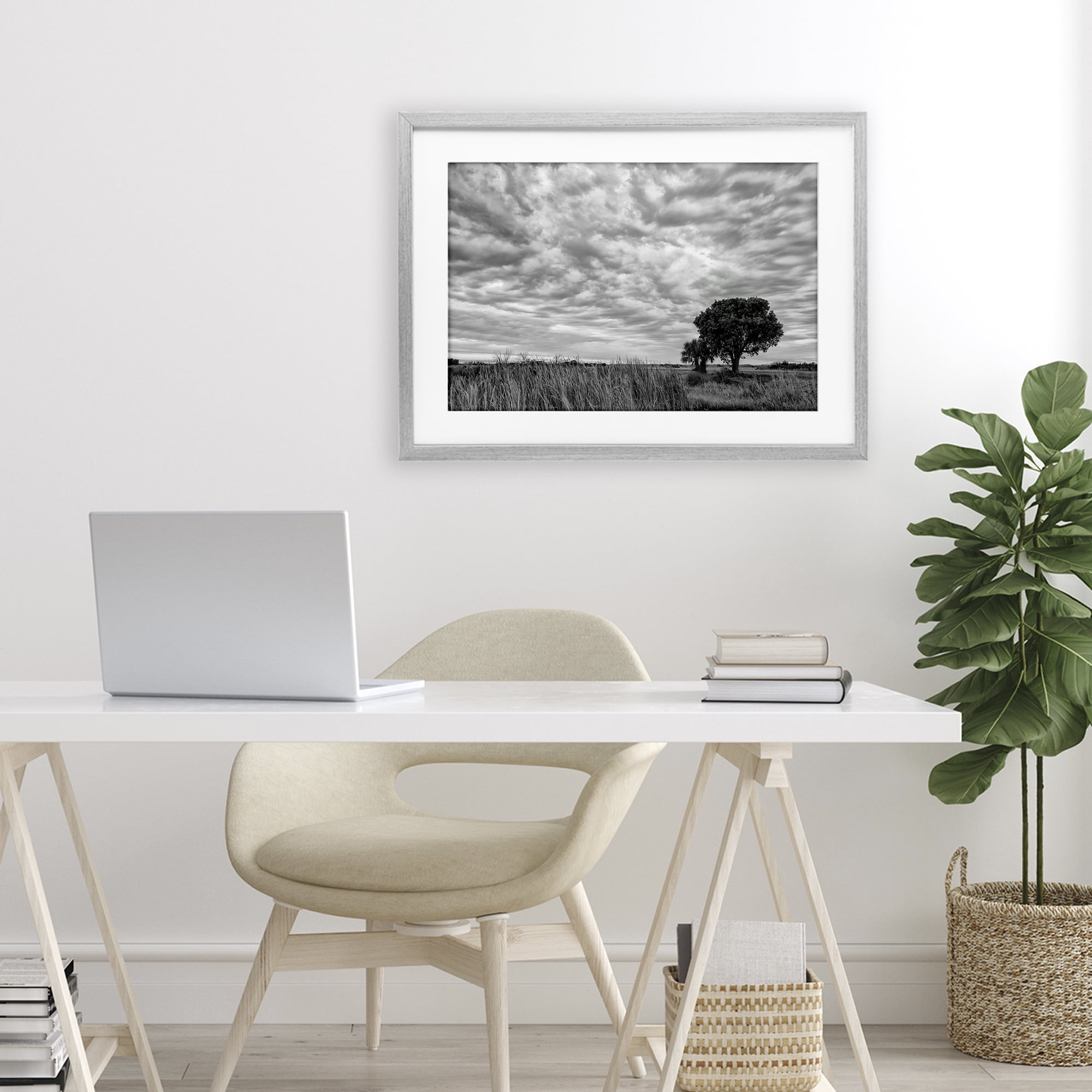 Stupell Industries Solitary Tree Beneath Clouds Gray Framed Print Under Glass, design by Jon Evan