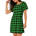 thumbnail image 2 of Sikiie Buffalo Plaid Green Black Print Women's Short-sleeved Nightdress, Round Neck Pullover Nightdress Pajamas Summer Home Wear, 2 of 6