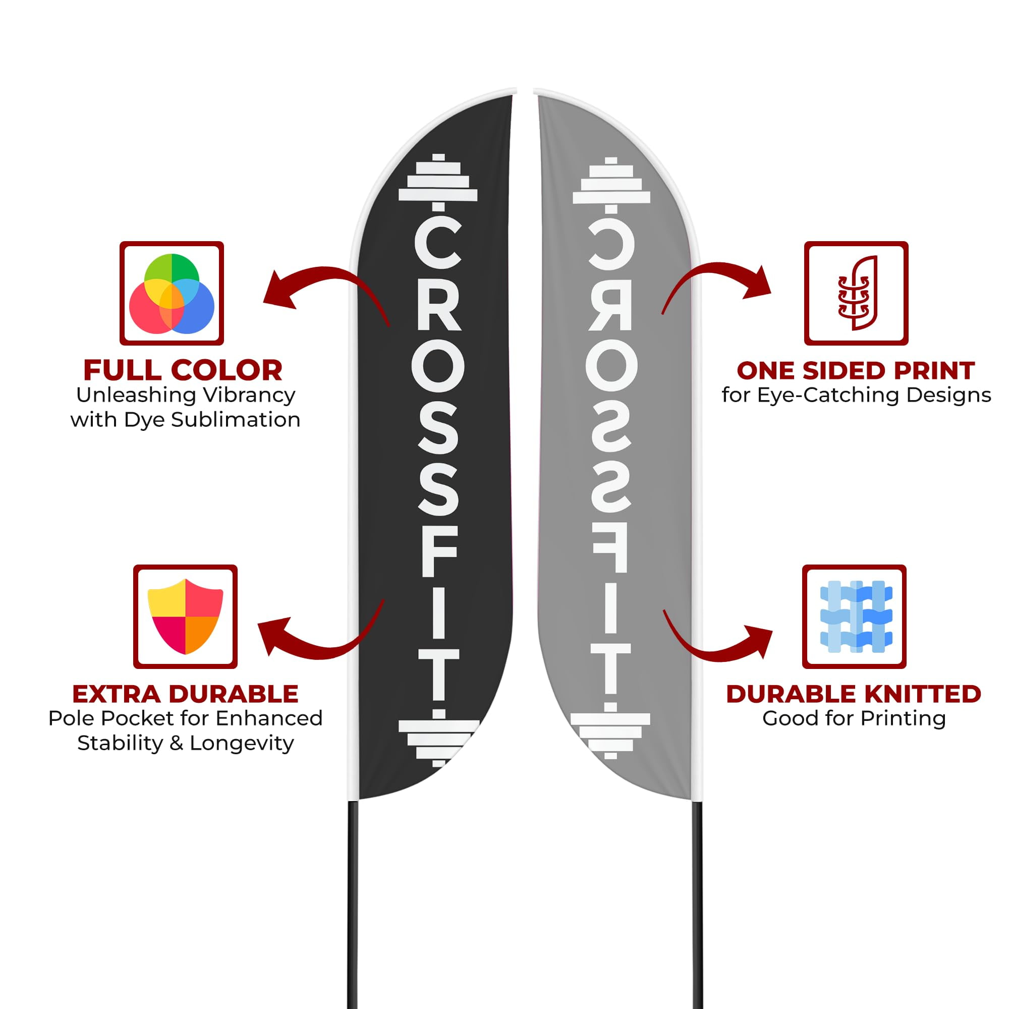 Cross Fit Sign feather flag for Outdoor by Mavis Printing | 11.5 FEET Long Polyester Outdoor Banner Flag for Easy Hang | HD Print Swooper I Flag Only to Advertise Cross Fit| Made in USA I Flag Only