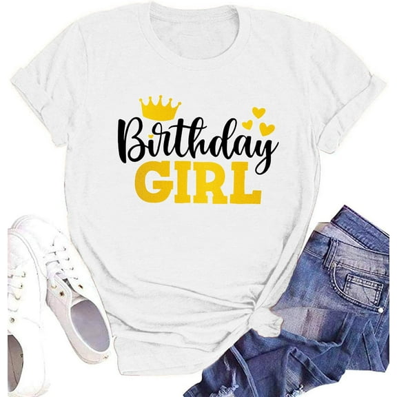 Birthday Shirts Women Cute Birthday Girl Graphic Shirts Birthday Squad Short Sleeve Casual Birthday Gift Tee Tops