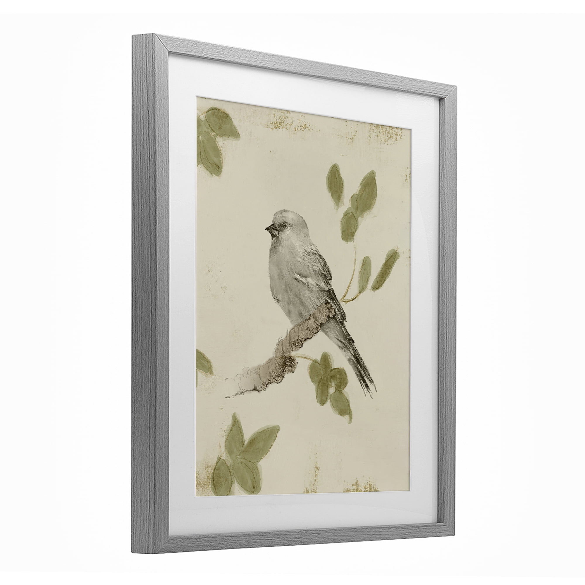 Stupell Industries Bird Scene on Neutral Gray Framed Print Under Glass, design by Lanie Loreth