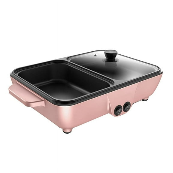 2-in-1 Indoor Non-Stick Electric Hot Pot and Frying Pan Portable BBQ Grill for Family Gatherings (US),B