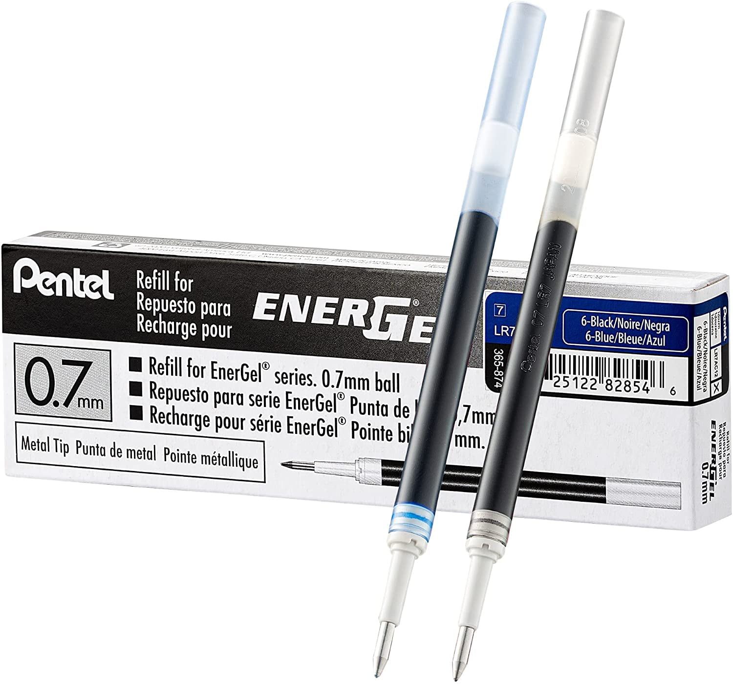 Pentel Energel 0.7 Refill Ink for BL57 & BL77 Pens, Box Of 6 Black And 6 Blue (12 Total) Energel Liquid Gel Ink Pens 0.7 Refills, 0.7mm, Metal Tip, LR7 Refill Is Also Used for BL407 Pen (LR7AC12)