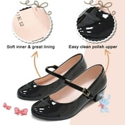 HOMEHOT Girls Mary Jane Shoes Casual Princess Ballerina Dress Shoes Low Heels Slip on Flat Shoes for School Party Wedding Black Size 1