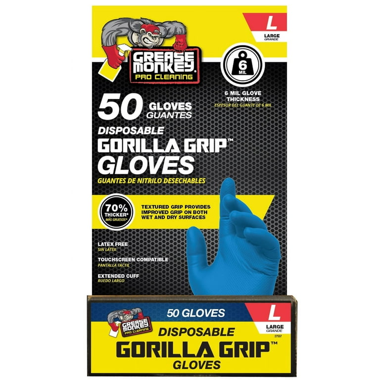 Disposable Nitrile Work Gloves, Blue, Traction Grip, Large, 50 Pack photo 1