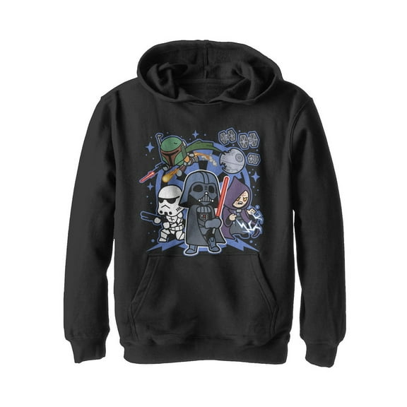 Boy's Star Wars Empire Cartoon Characters Pull Over Hoodie Black X Large