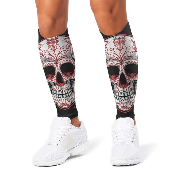 3D Printed Calf Compression Sleeves, 360 Seamless Leg Sleeves for Running, Cycling & Sports, One Size, Skull Pirate Print