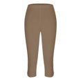 thumbnail image 3 of felwors Summer Capris for Women Casual Stretch High Waisted Yoga Pants Lightweight Pull On Side Split Athletic Cropped Trouser Khaki for Size M, 3 of 4