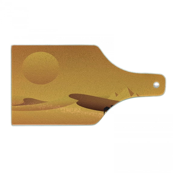 Dune Cutting Board, Monochrome Style Image of Camel Sun and Desert Sand Hills, Decorative Tempered Glass Cutting and Serving Board, in 3 Sizes, by Ambesonne